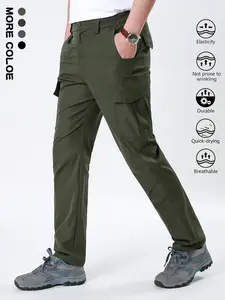 2026 New Arrival Men Outdoor Multi Pocket Quick Dry Stretch Cargo Hiking Pants Wrinkle Resistant Breathable Durable Elastic Waist Straight Leg Tactical Trekking Trousers Camping Cycling Daily Outerwear Black Dark Gray Army Green Khaki Four Color Options