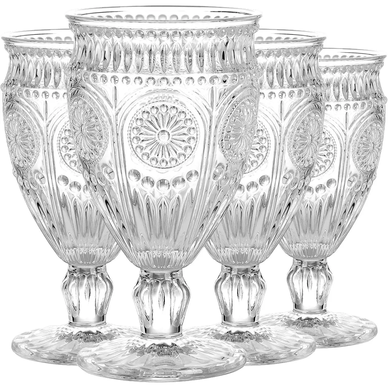 Darlion Goblets, Water Glasses, Goblet Glasses, 4pcs Water Goblets 12oz | Dishwasher Safe, Food-Grade Glass, Thick Glass,12oz Vintage Goblets