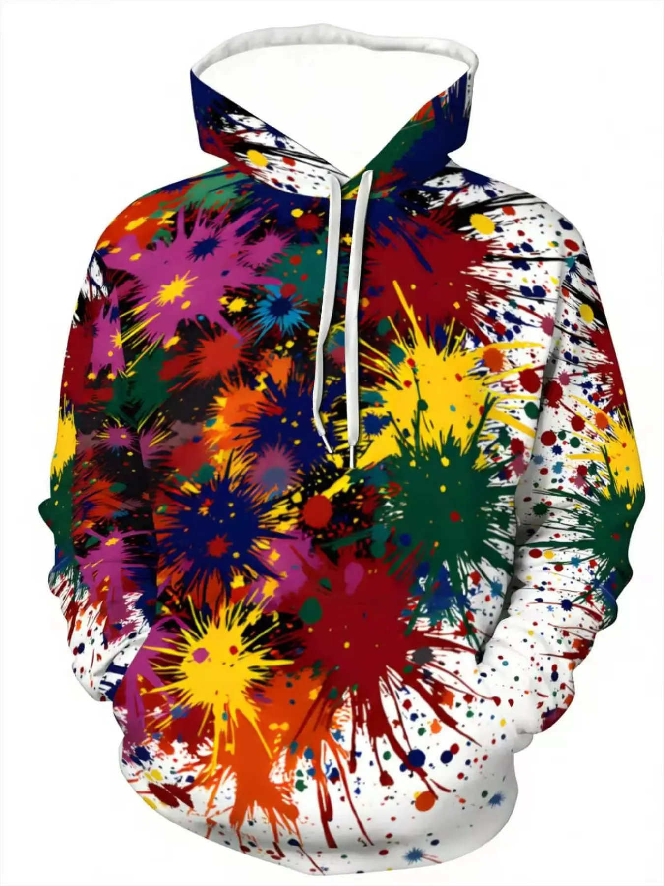 Rainbow Multicolor Splatter Print Hoodie, Trendy Gradient Color Block Casual Top, Long Sleeve Fitted H-Type Design, All Seasons Wear