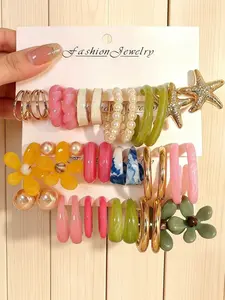 18 Pairs Mixed Dopamine Earrings Set, Fresh Jelly Color Flower Starfish Earrings, Versatile Ear Jewelry for Dates and Shopping, High-Quality Women's Accessories
