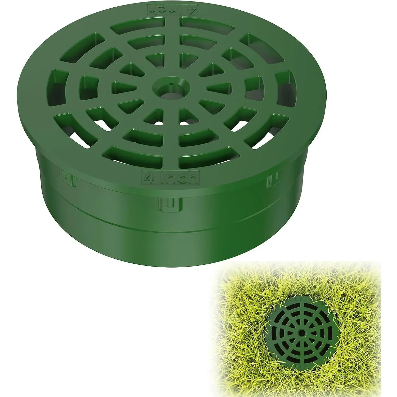 4 Inch Round Drainage Grate Cover, Outdoor Drain Cover for 4" SDR 35 Sewer & Drain Pipe/Fittings, Single-Wall Corrugated Pipe, Low Profile Lawn Drain Cover, Easy Installation (1PC-4 Inch)