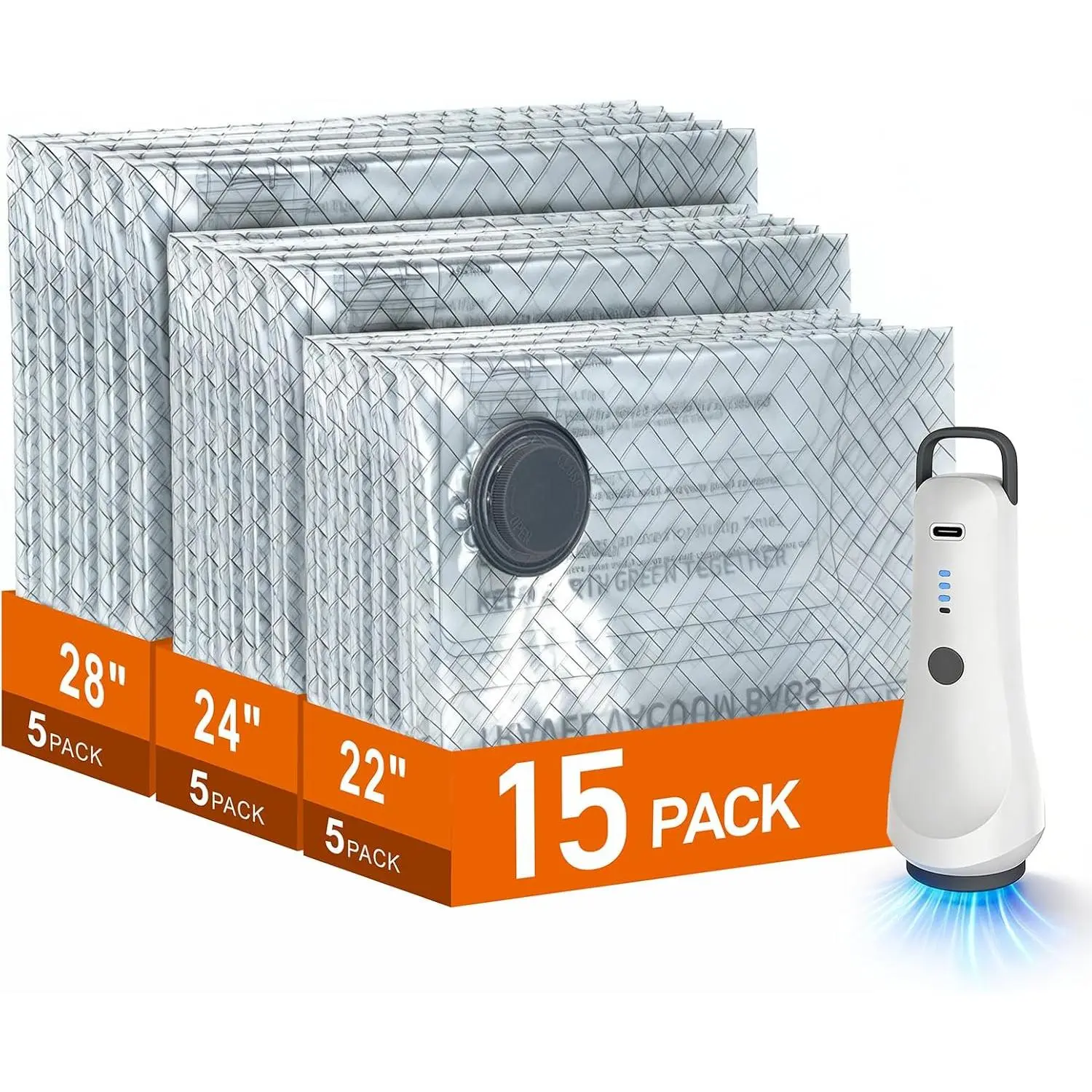 Travel Vacuum Storage Bags with Electric Wireless Pump, Travel Compression Bags for Luggage, Space Saver for Backpack & Suitcase, 15 Pack Combo