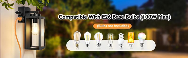 2-Pack Porch Lights Outdoor with UL Certified Outlet, Modern Outdoor Wall Lights Exterior Lighting Fixtures Waterproof, Exterior Wall Sconces Outside Lights for House Front Door Garage