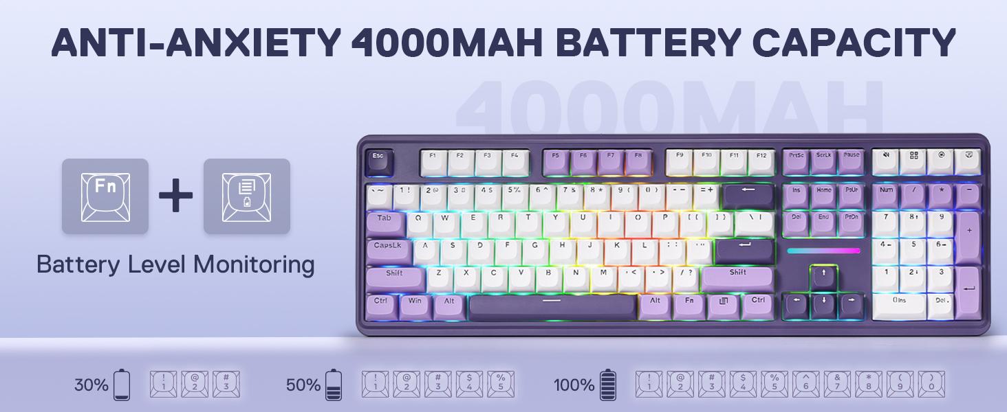 Redragon K745 PRO Wireless Gasket RGB Gaming Keyboard, 108 Keys Mechanical Keyboard w/Extra 4 Hotkeys, Hot-Swap South-Facing LED Socket, 5-Layer Noise Dampening, Round PBT Keycaps, Mint Mambo Switch,Charming Purple Redragon K745 PRO Wireless Gasket RGB Gaming Keyboard, 108 Keys Mechanical Keyboard w/Extra 4 Hotkeys, Hot-Swap South-Facing LED Socket, 5-Layer Noise Dampening, Round PBT Keycaps, Mint Mambo Switch,Charming Purple