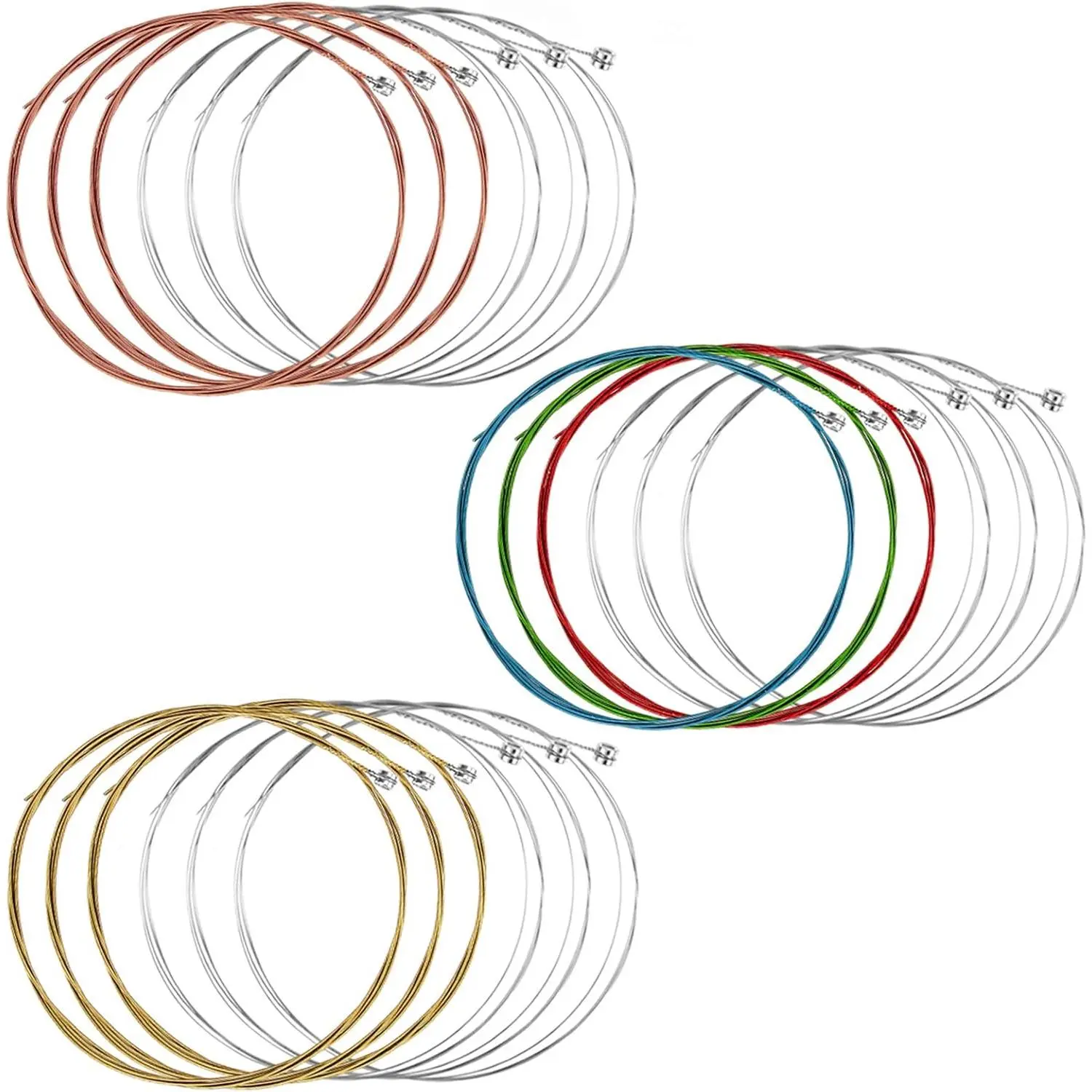 3 Sets Guitar Strings Acoustic 6 String Set Classical Guitar  String Acoustic Bronze Strings with Small Ball Ends Steel (Color, Brass)