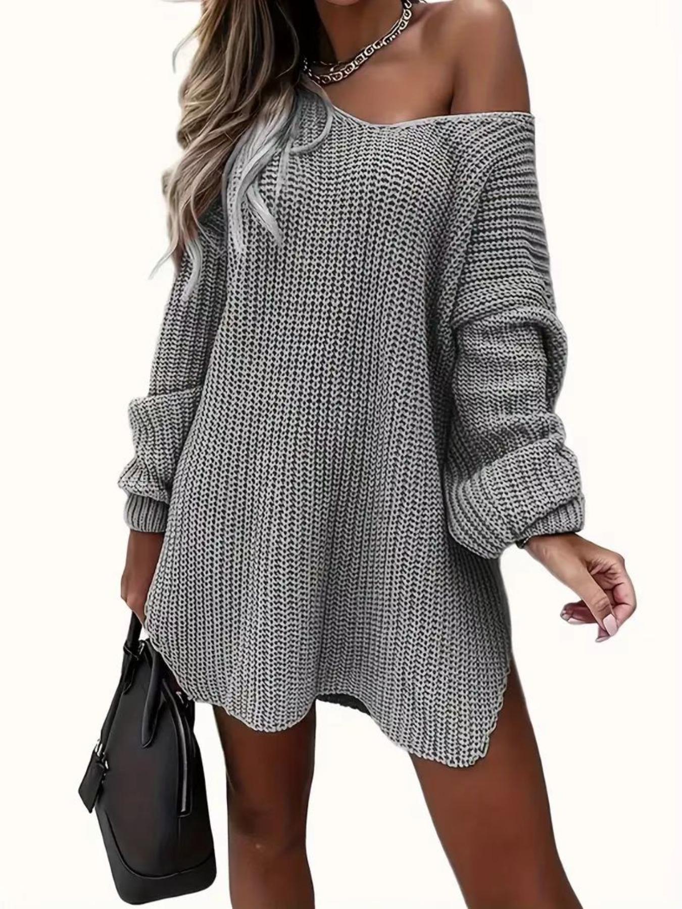 【Plus Size】 Women's Solid Color Sweater Dress, Casual Comfy Chic Knit Dress for Fall & Winter, Women's Plus Clothing for Daily Wear