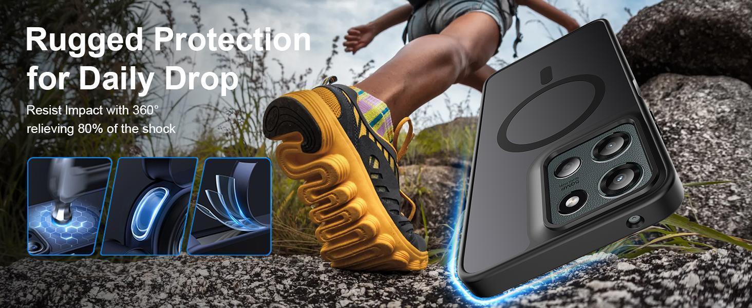 Ezanmull for Motorola Moto G 5G 2025 Case Magnetic Shockproof, [Fit for MagSafe] [Glass Screen Protector] Translucent Anti-Fingerprint Case for Motorola Moto G 5G 2025 (Black)