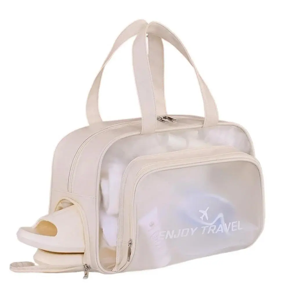 Waterproof Dry Wet Separation Travel Bag with Shoe Compartment, Portable Handheld Swim Bag Gym Sports Bag, Multi-Purpose Transparent PVC Toiletry Makeup Organiser Bag for Beach Swimming Fitness Holiday