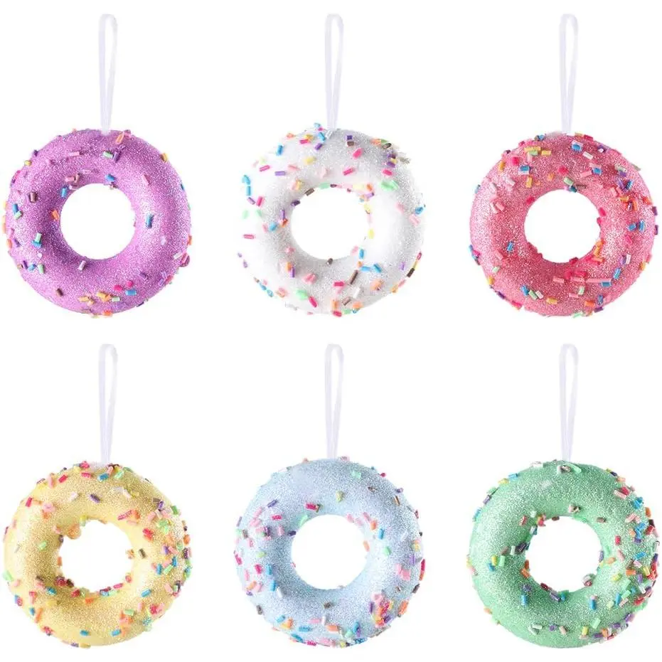 6 count Easter Donut Ornaments Party Decorations, 6 count  Christmas Tree Candy Ornament, Macaron Color Mini Dessert Donut Pendant Set for Xmas  Year Easter Birthday  Party Supplies (Doughnut)
