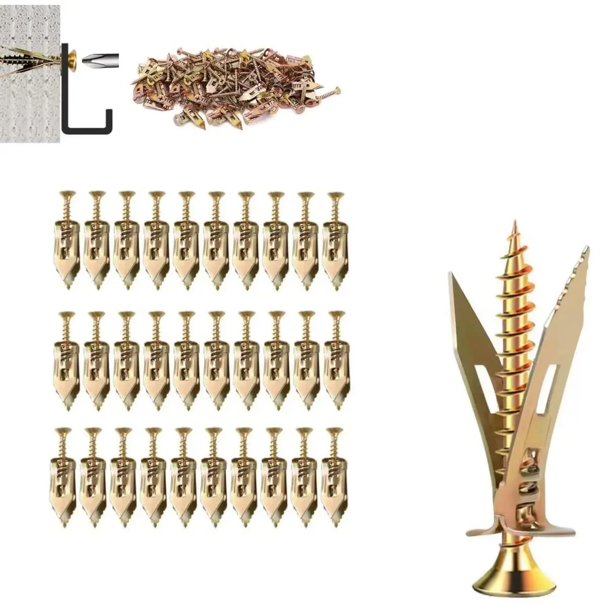 60PCS Self-Drilling Anchors Screws Meonsopoli Anchor Screws Drywall Anchors Screws Dry Wall Anchors and Screws Kit Easy Application No Drill No Holes Wall Cabinet Fixing Accessory