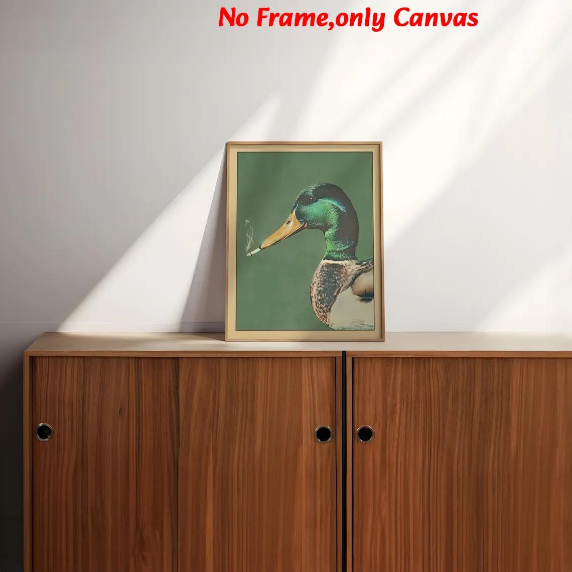 Unframed Wall Art, Vintage Poster, Modern Art Design Mallard Duck Smoking Print, Whimsical Animal Canvas Painting, Bedroom Decor, Living Room Decor Aesthetic, Room Decor, Modern Home Decor, Housewarming Gift