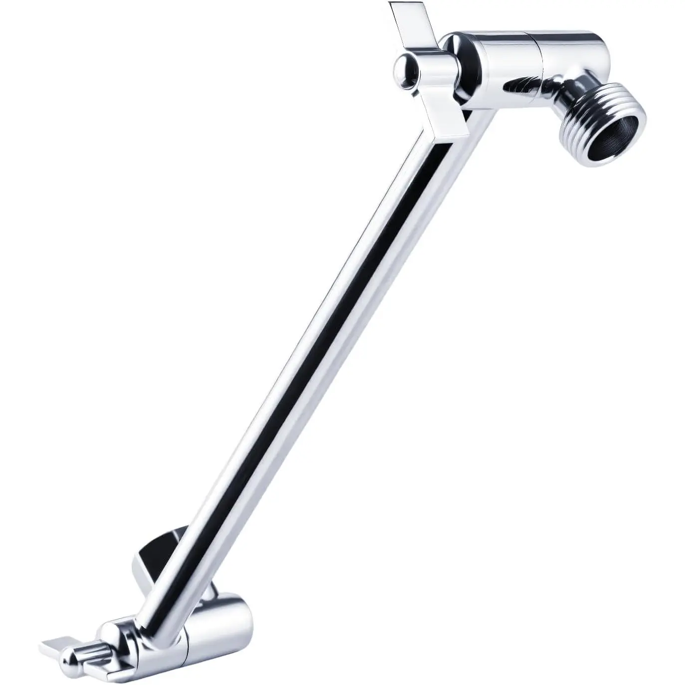 Heavy Duty Adjustable Shower Arm, 11" Brass Extension with Gear Lock  & Swivel Nut, Load Support, No Sagging, Keeps ShowerHead Straight, Leak-Free, G1/2 NPT(Chrome)