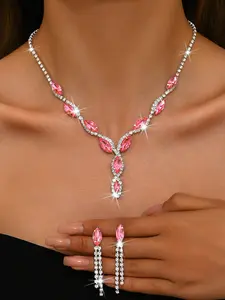 3 Piece Fashion Colorful Teardrop Necklace and Fringe Earrings Set, Bridal Jewelry Gift Box, Elegant Accessory Collection
