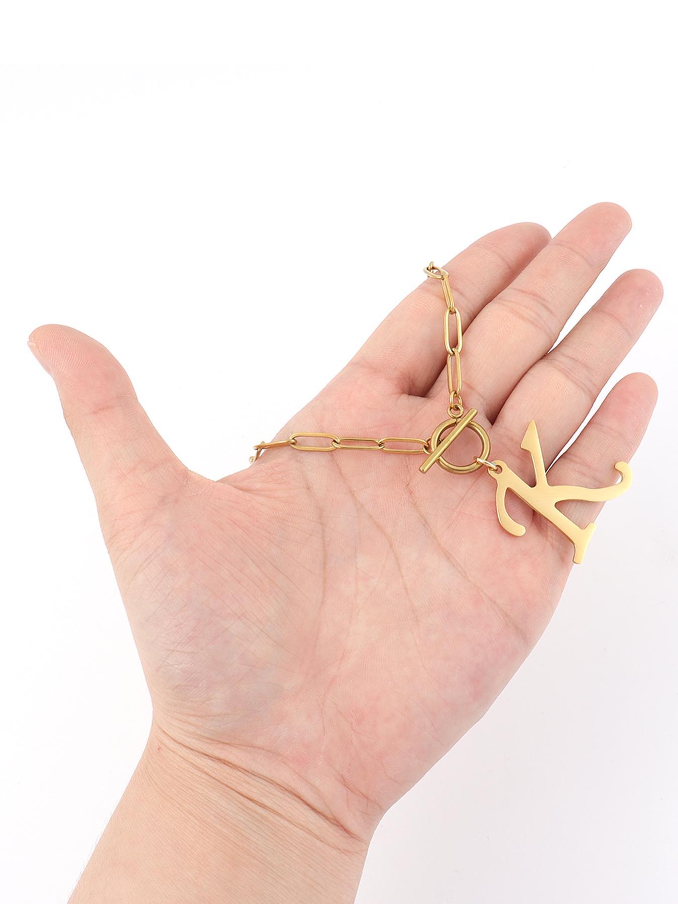 Letter Pendant Necklace, Necklace Initial for Women, Stainless Steel Ot Buckle Jewelry for Party, Daily Clothing Decor, Trendy All-match & Exquisite Jewelry for Birthday Gift