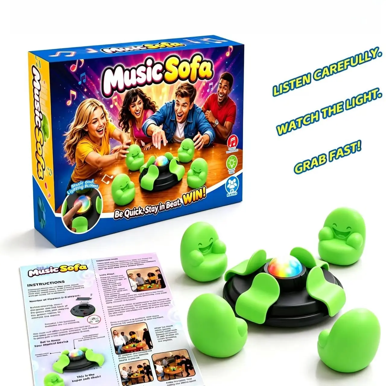 Music Sofa Reaction Board Game, Fun Board Games, Family Interactive Party Tabletop Game, Electronic Light & Music Challenge Toy, Multiplayer Speed Grab Game for Kids Adults, Indoor Outdoor Group Game, Board Games Night, Batteries Not Included