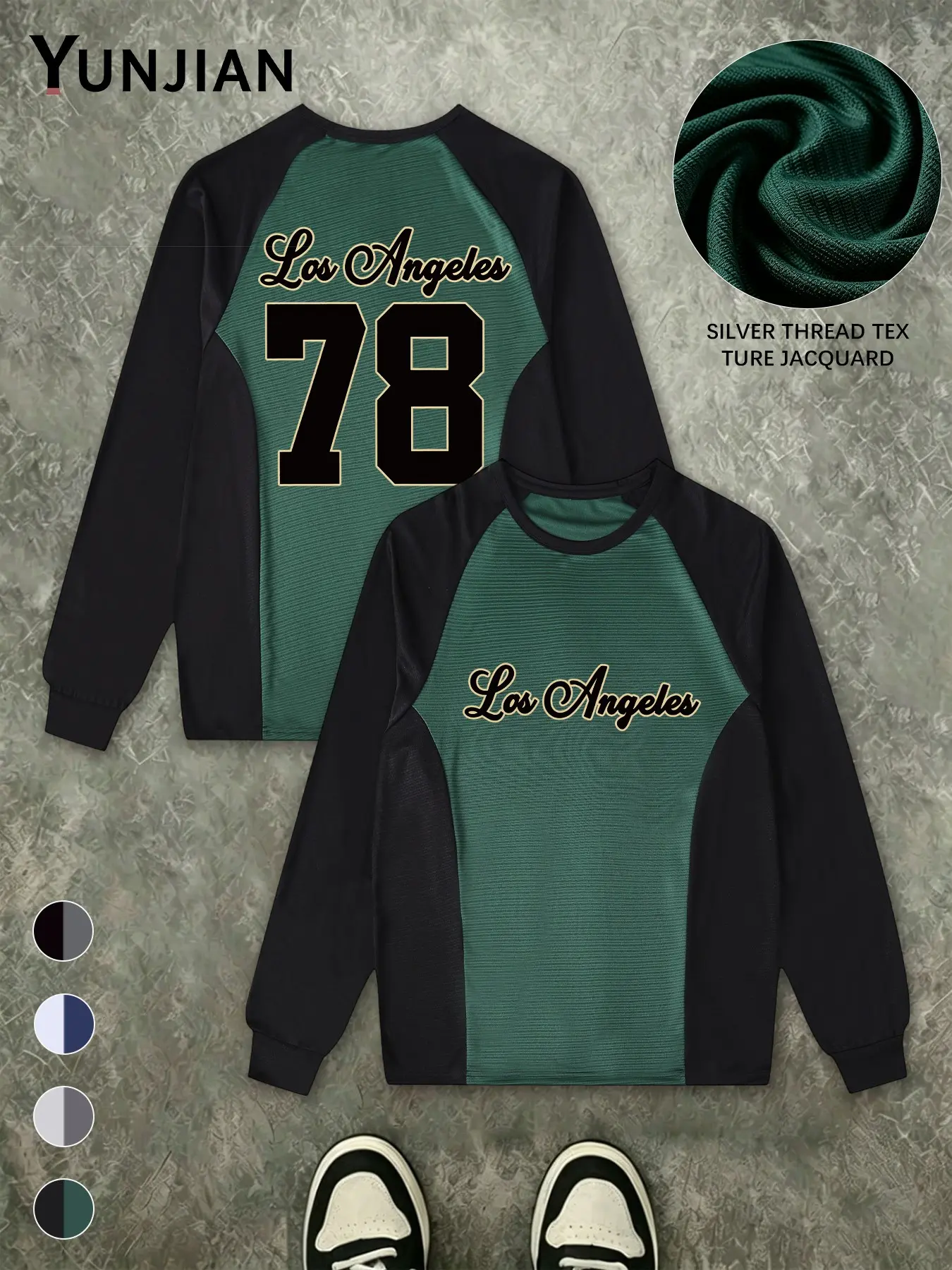 Men's Four Color Options Los Angeles 78 Print Raglan Sleeve T-Shirt, Silver Color Waffle Texture Breathable Streetwear, Fall Daily Wear