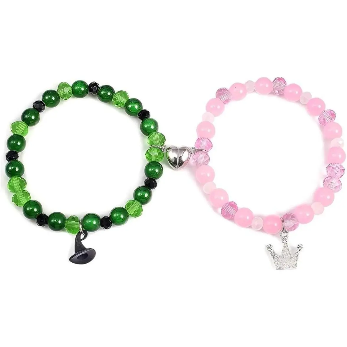 Wicked Elphaba & Glinda Friendship Matching Set Bracelet - Synthetic Lightweight Modern BFF Chain, Halloween Costume Accessory Gift for Women and Fans