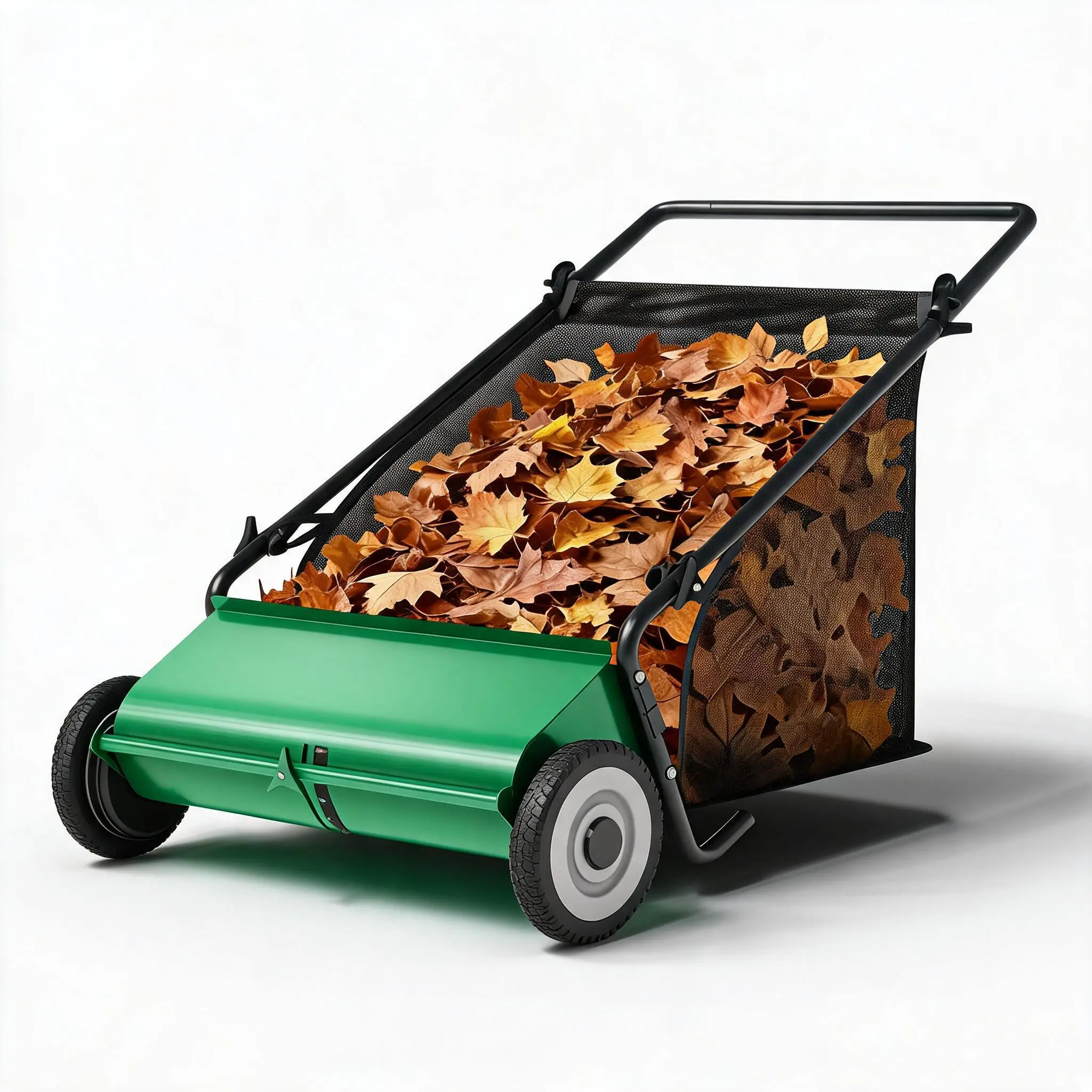 Garvee 26-Inch Heavy Duty Push Lawn Sweeper – 4 Reinforced Spinning Brushes, 7 Cu.Ft Mesh Bag, Height Adjustable, Durable Steel Frame, Rubber Wheels, Ideal for Collecting Leaves & Grass Clippings