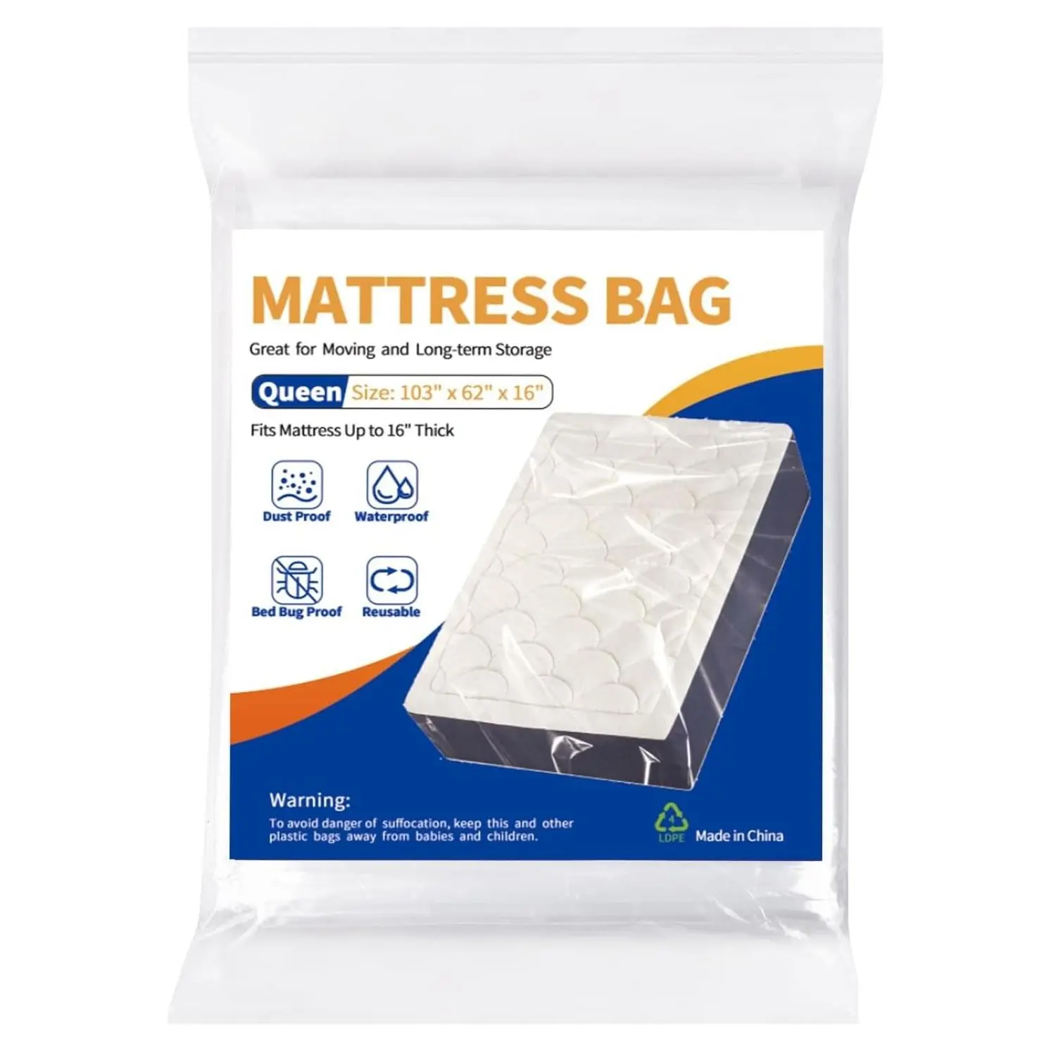 Queen Size Mattress Bags for Moving and Storage - 2 Pack Heavy-Duty Waterproof Plastic Mattress Protector Covers, Moving SuppliesGift