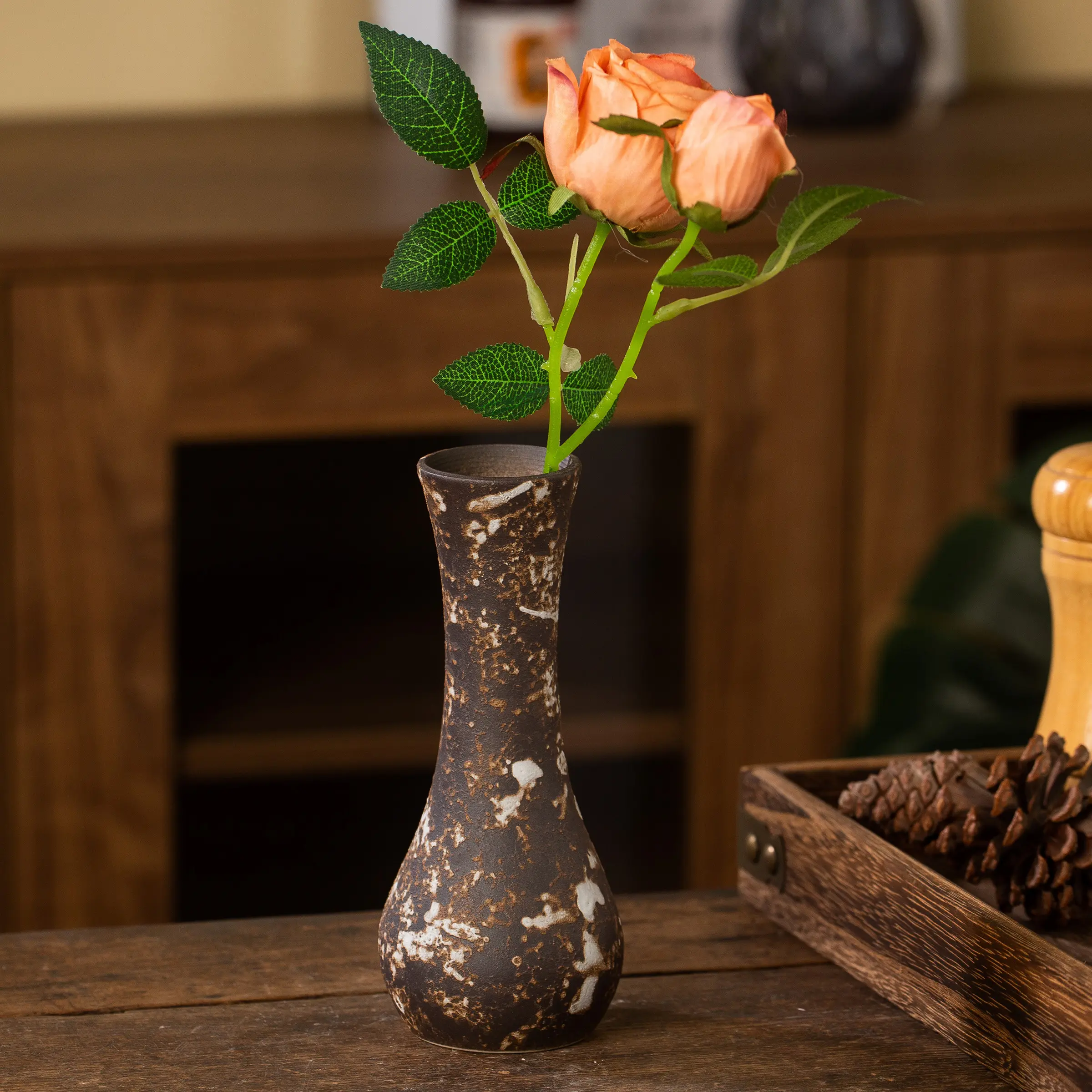 Handmade Ceramic Decorative Piece, Rustic Pottery Creative Minimalist Desktop Flower Vase, Vintage Water Culture Planter, Japanese Style Flowerpot