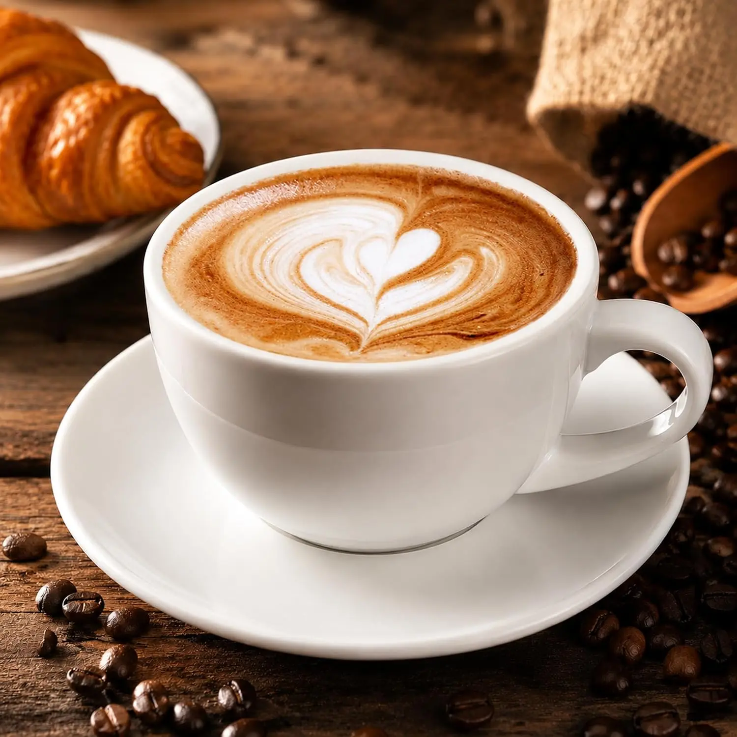 11 oz White Cappuccino Mug- Large Ceramic Coffee Cup with  - Microwave and Dishwasher Safe,  For , Espresso, Latte - Porcelain Set for Kitchen or Cafe, Baristas,