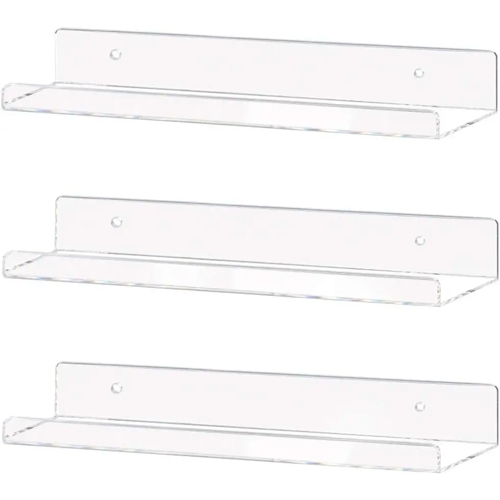 Clear Acrylic Shelves 15" Invisible Floating Wall Mount Display Bookshelf