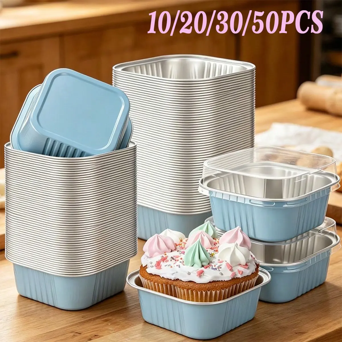 Mini Aluminum Foil Square Baking Cups with Lids, Reusable Cake Pans for Brownies, Cheesecake, Weddings, Birthdays, Parties