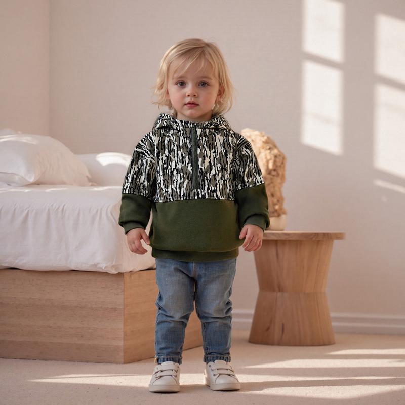 Infant Toddler Baby Girl Boy Camo Hoodie Outfit Half Zipper Long Sleeve Hooded Sweatshirt Casual Pullover Little Kids Hunting Clothes