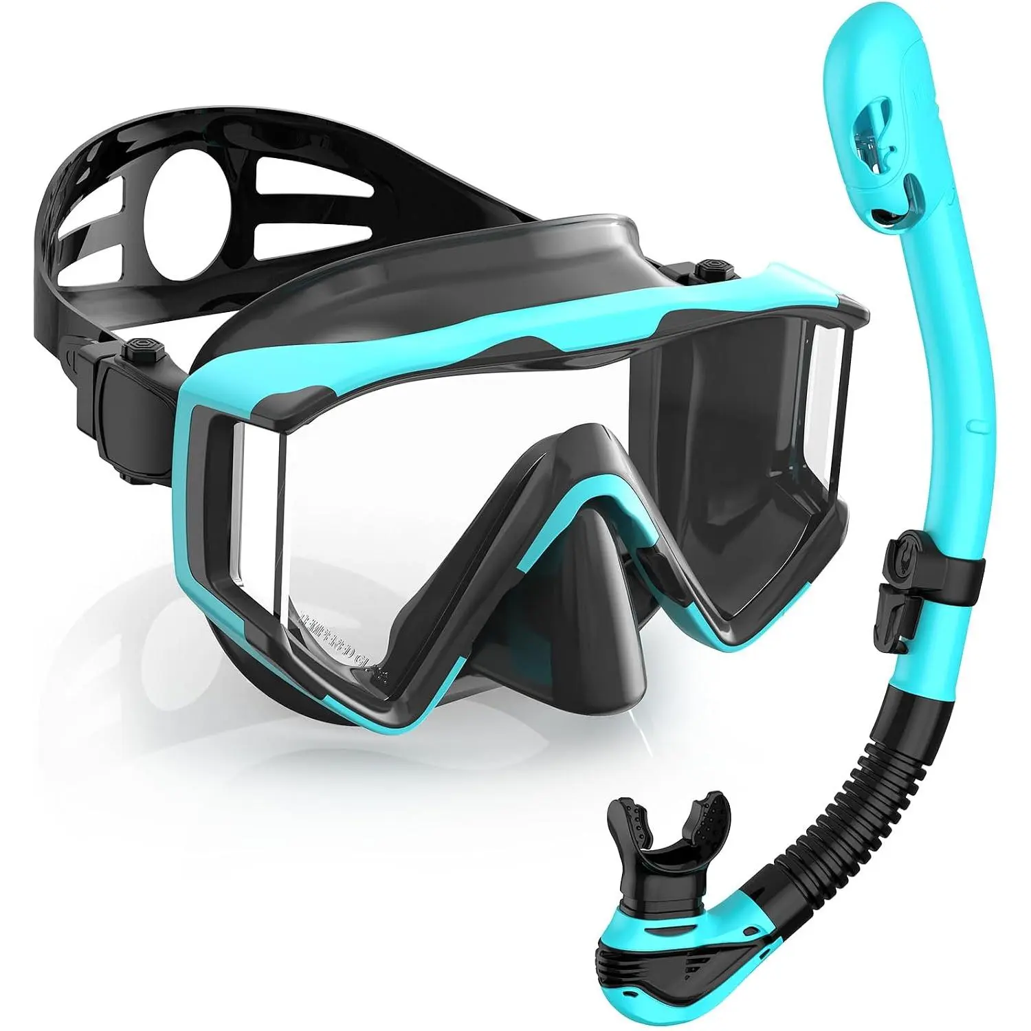 Snorkel Set Pano 3 Window Snorkel Mask Adult, Panoramic Wide View, Anti-Fog Scuba Diving Mask, Anti-Leak Snorkel Goggles Dry Top Snorkel, Professional Snorkeling Gear Adults
