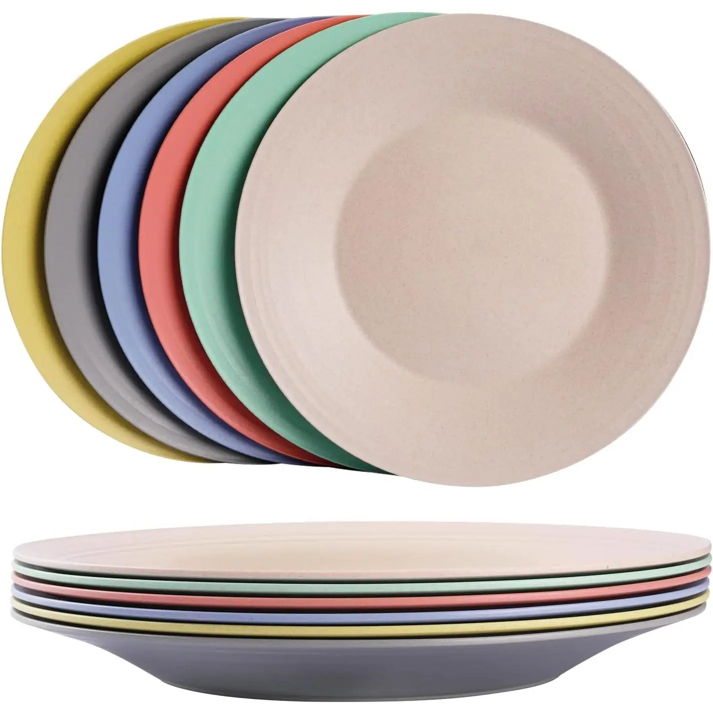 10inch/6pcs Dishwasher & Microwave Safe Wheat Straw Plates - Lightweight Reusable Unbreakable Dinner Plates, Non-toxin, BPA Free and Healthy for Kids & Adults