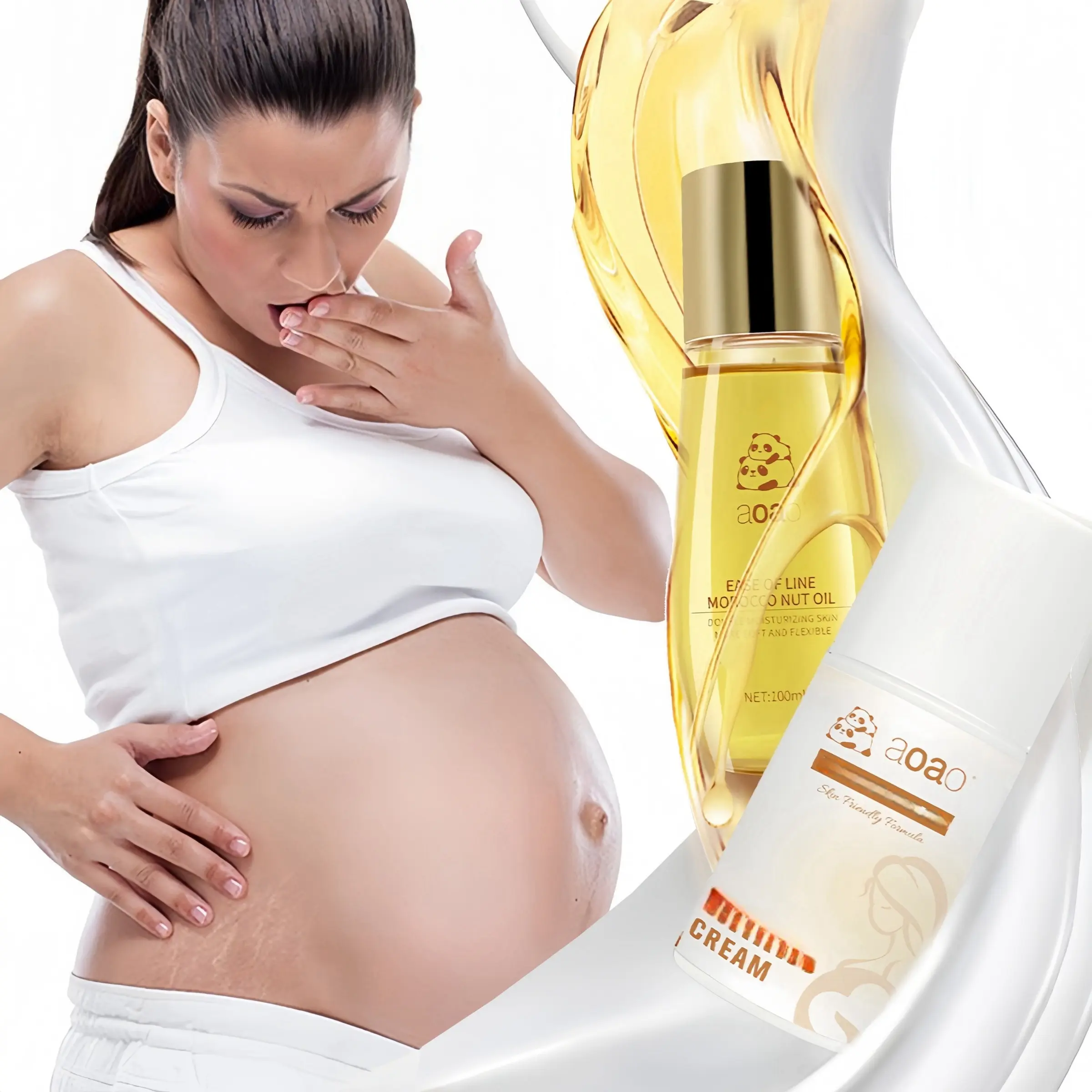 Pregnancy Care Set, 50g Body Cream & 100ML Nourishing Oil, Deep Moisturizing for Abdomen, Thighs, Chest, Ideal Gift for New Mothers