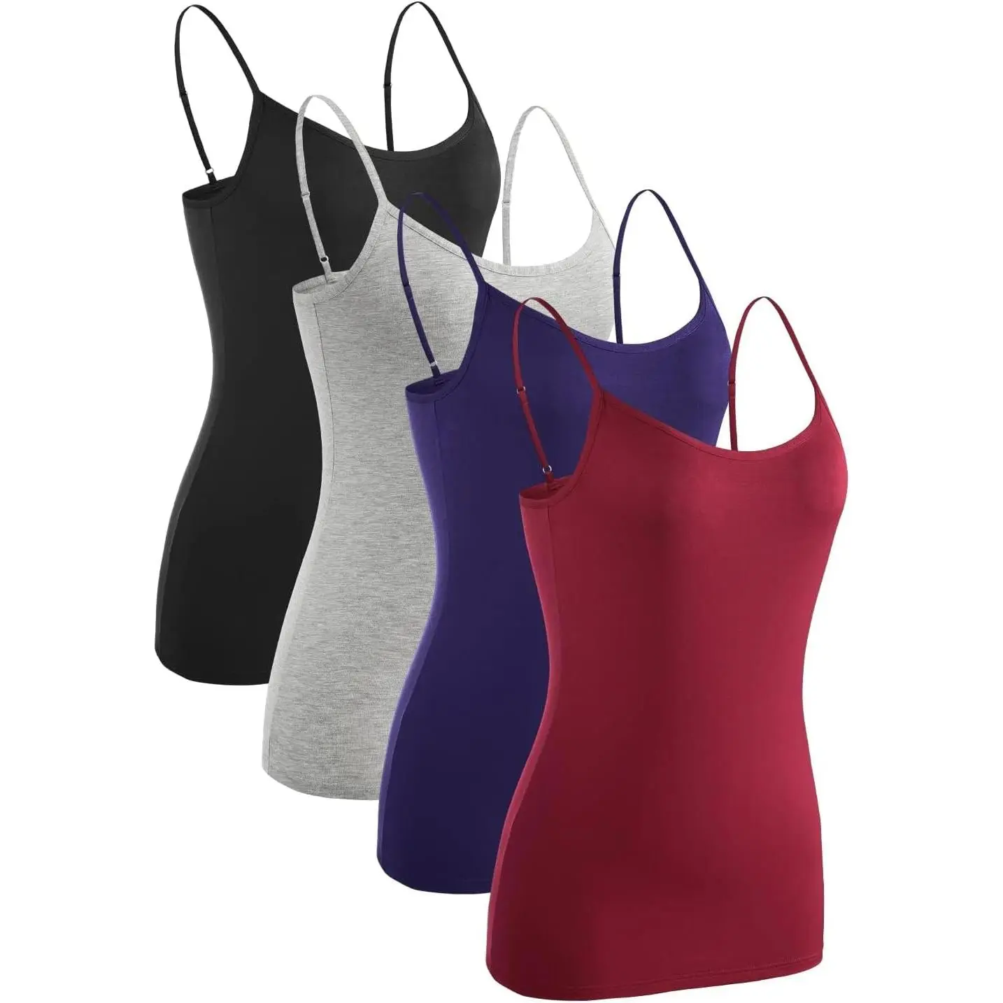 Women's 4-Piece Minimalist Modal Blend Backless Tank Tops - Adjustable Straps Crew Neck Undershirts, Natural Material Camis, Machine Washable Underwear for Women