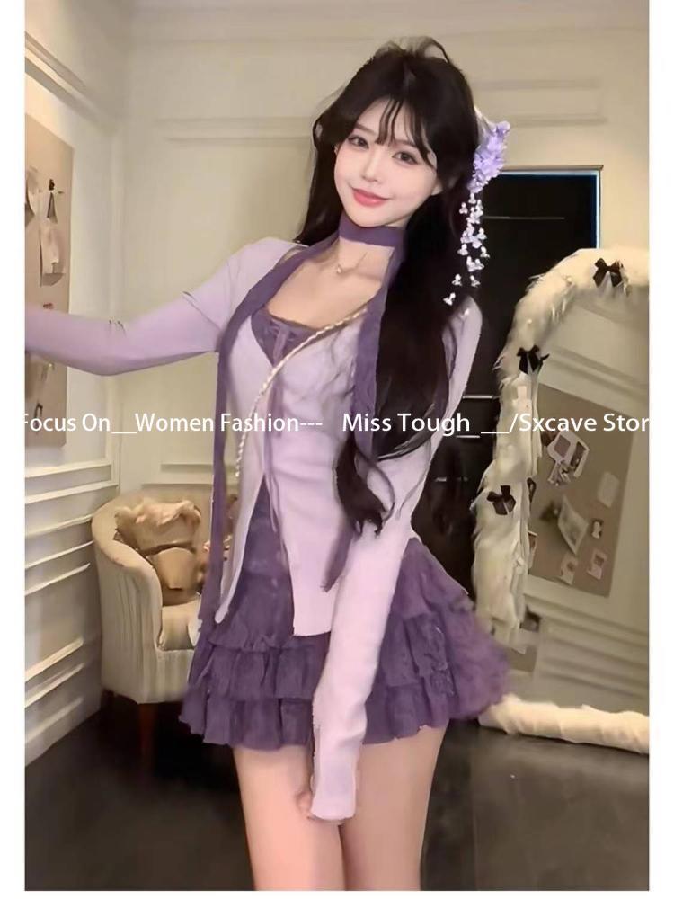 2026 New Women Birthday Rave Korean Fashion Gyaru  Coquette Outfits 2 Piece Set Fake Two Pieces Top + Mini Ruffle Skirts Chic