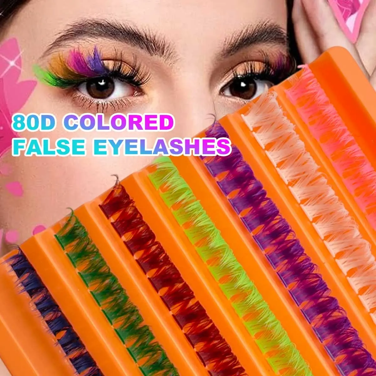 126 Clusters Colored Eyelashes, 80D Individual Long Lasting Thick Segmented, Natural False Lashes for Daily Use, Halloween & Christmas Parties
