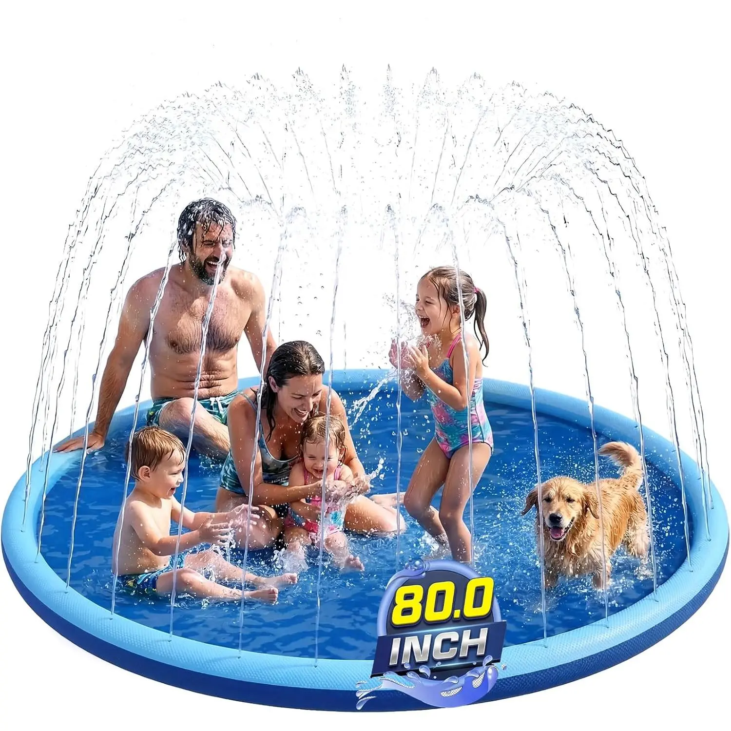 80-Inch Splash Pad for Kids and Dogs, Thickened Non-Slip Outdoor Sprinkler Play Mat for Summer Backyard Fun