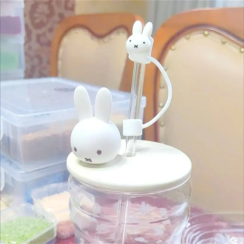 Miffy Bunny 10mm Cartoon Dustproof Straw-Cap Universal Food-Grade Silicone Protective Sleeve Reusable & Decorative Accessories