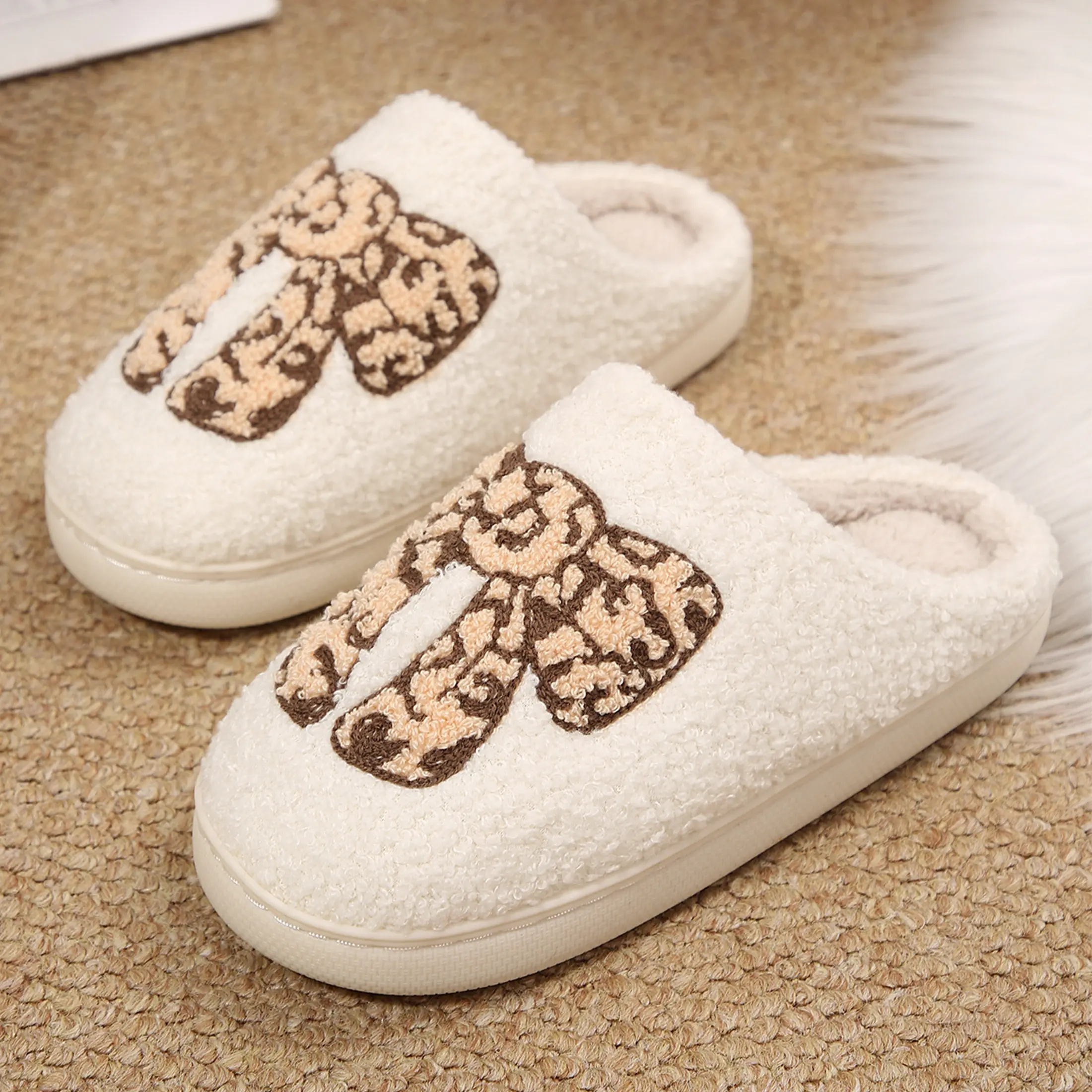 Women's Apartment Dorm Essential Bow Decor Fleece Slippers Comfort Closed Toe Household Slides