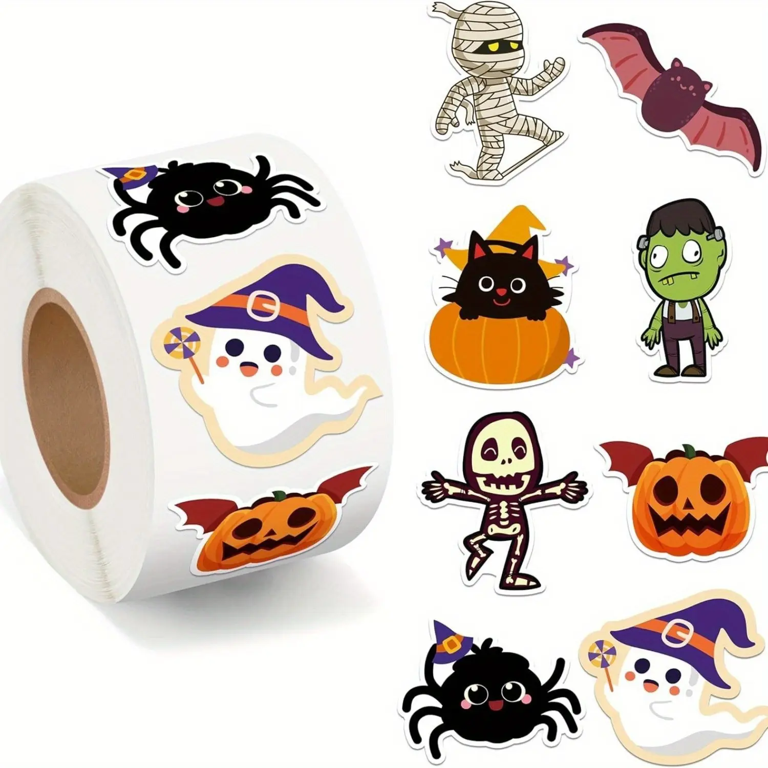 1 Roll/500 Halloween Cute Stickers, Self-Adhesive Gift Labels, Pumpkin Pattern, Halloween Birthday Party Decorations, Printed