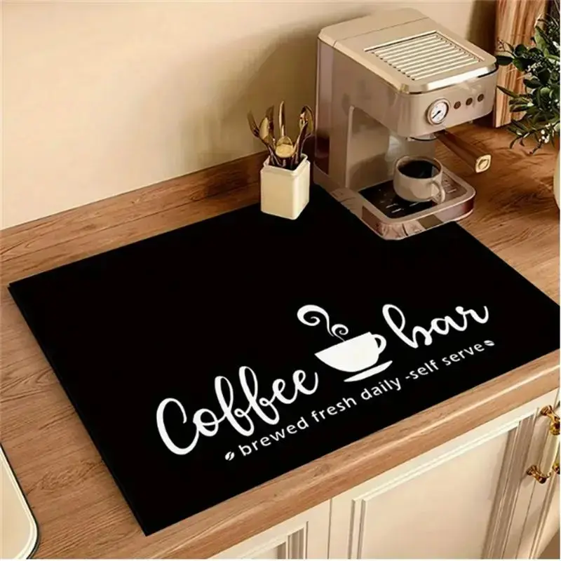 Coffee-Themed Kitchen Mat, 1 Piece Non-Slip Kitchen Placemat, Absorbent Coffee Machine Mat, Coffee Bar Mat, Kitchen Decorative Mat for Coffee Maker and Bowl Rack, Coasters