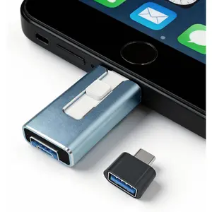 Flash Drive for Phone 256GB, 4 in 1 Photo Stick with  Chip, External Storage Compatible with Phone pad Pro Air, Android (OTG),  PC, Memory Stick for Photos Docs Backup(Blue)