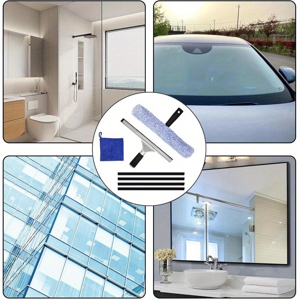 7-piece window  cleaning set, includes 14inch squeegee, microfiber  cleaning cloth and 4 replacement blades, professional window cleaning tool set householdcleaning multifunctional