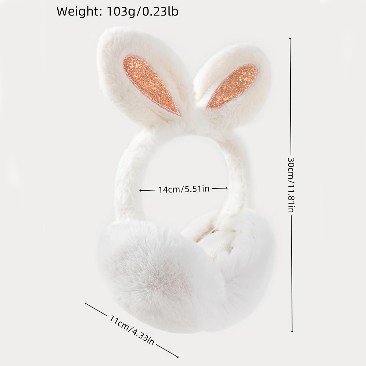 1pc Cute Pink Rabbit Ears Plush Ear Muffs for - Soft Warm Foldable Winter Accessories with Sparkling Embellishments, Adorable Animal Design for Cold Weather Comfort, Cozy Clothing Accessory, Playful Design, Durable Construction, Fashion Lovers