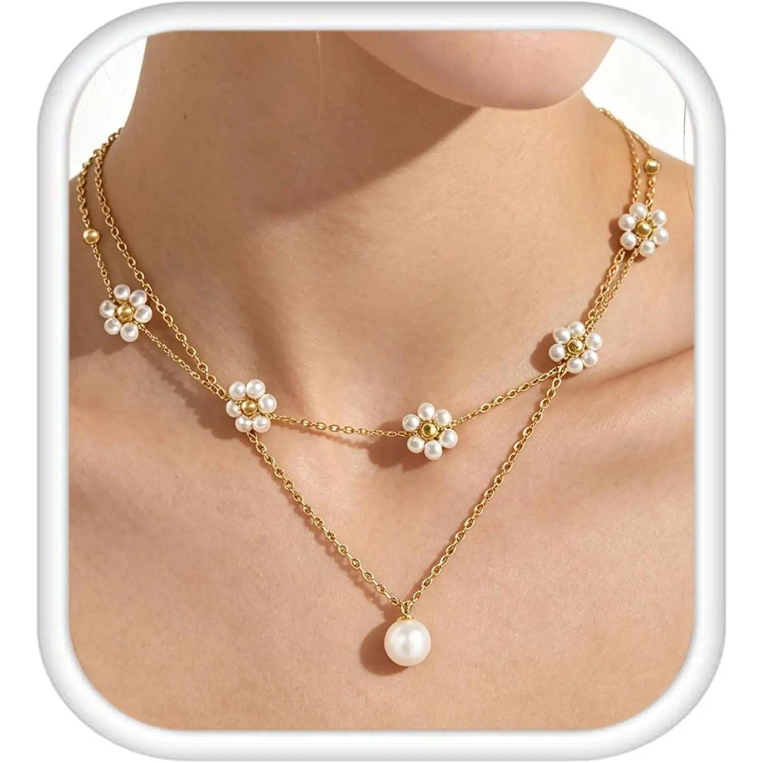 Necklaces for Women,  Choker Dainty Pendant Necklace | White Pendant Choker for Teen Girls, Layered Daisy , Wedding Strands for Bride Bridesmaids as Beach Summer Accessories