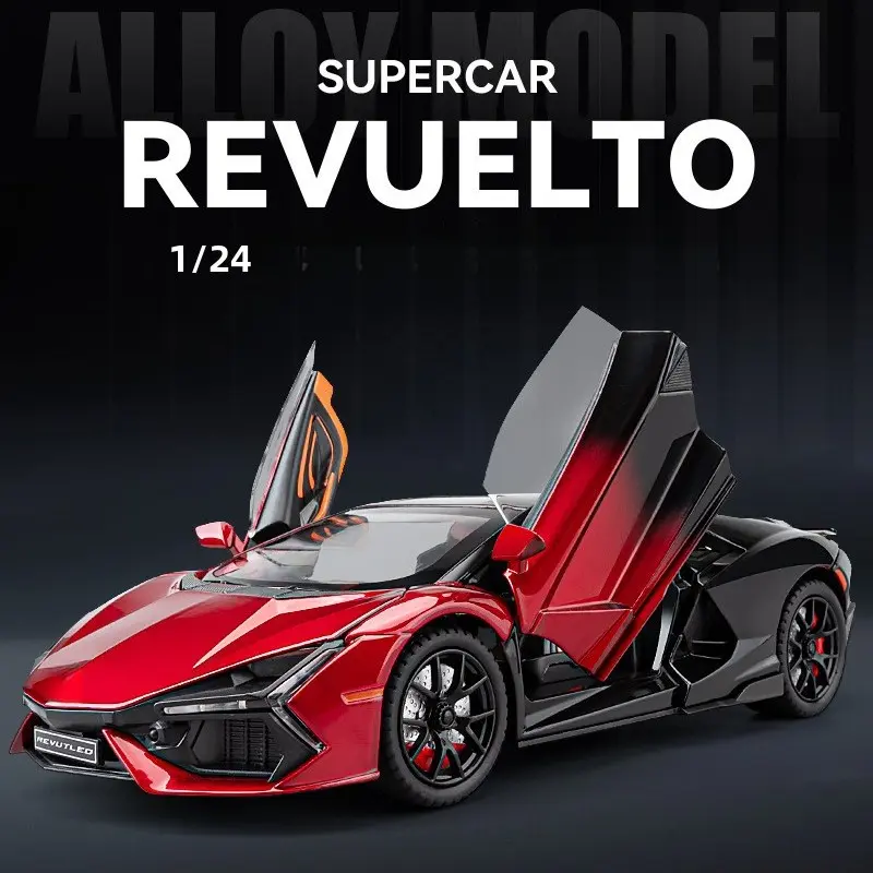 1:24 Diecast Alloy Model Car, Diecast Cars, Openable Scissor Doors, Light & Sound Pull Back Supercar Toy, Collectible Desktop Ornament Gift for Boys
