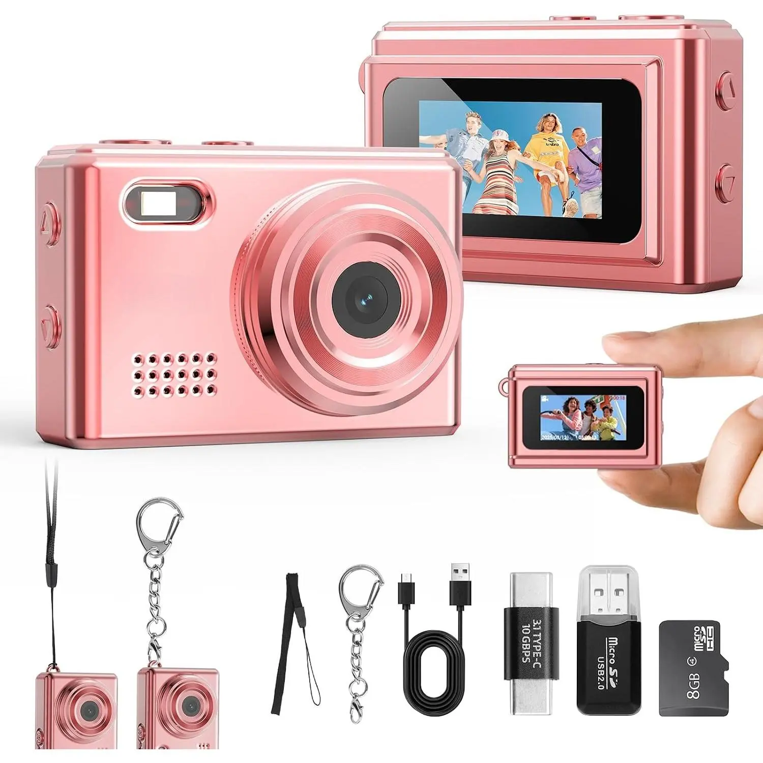 Digital Camera, Y2K Pocket-Size , 2MP 1080P Small Camera with 8GB Card, Video Recorder with Long  Life for Travel, Party and Vlog (Rose )