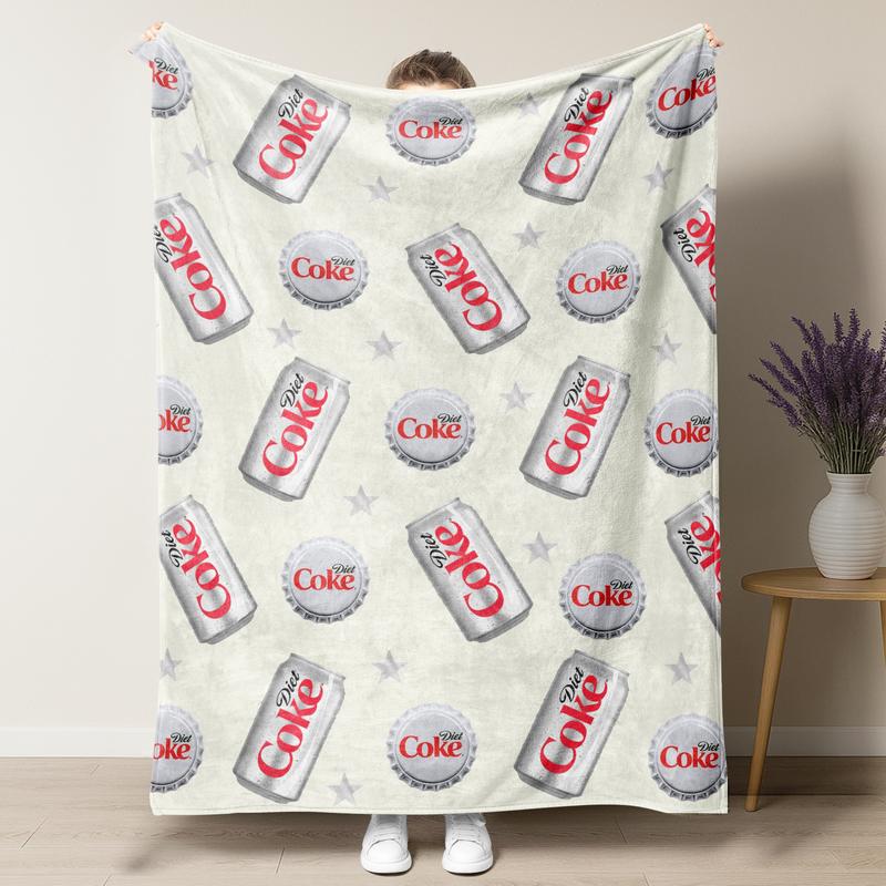 Diet Coke Bottle Cap Pattern Flat Velvet Blanket Diet Coke Blanket Soft fluffy lightweight flannel throw soft fleece blanket slogan print Gift