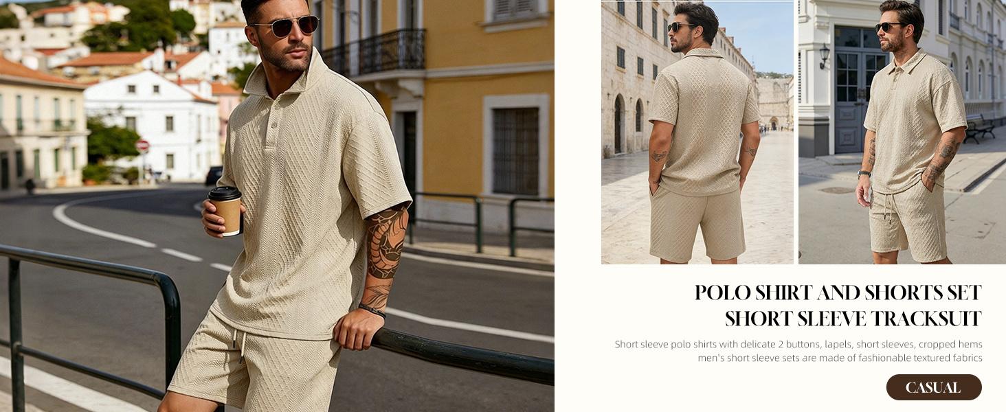 Men's 2 Pieces Outfits Casual Polo Shirt and Shorts Set Collar Athletic Jogging Summer Tracksuit
