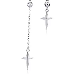Asymmetric  drop earring for women men White  plated chain long earring geometry