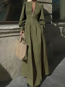 Military Long Sleeve Dress, High Waist A-Line Skirt, Street Style, Casual, Fall Fashion, Pocket Design, Comfortable Fabric, Versatile