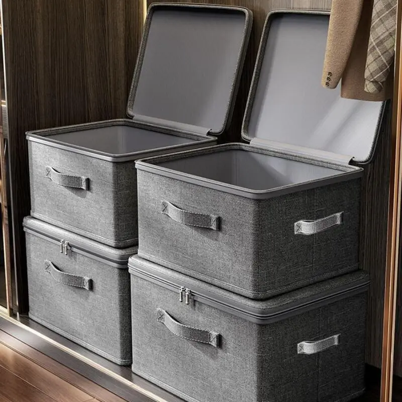4/6 piece large-sized canvas storage box with lid and zipper. Oxford cloth storage cabinet, suitable for organizing clothes, bedding, books, toys, etc. Multi-functional storage box for home organization and tidying.